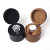 Wholesale Luxury Black and Brown Round Top Grain Leather Watch Box