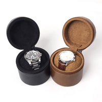 Wholesale Luxury Black and Brown Round Top Grain Leather Watch Box