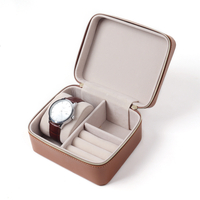 Wholesale Luxury Brown Round Top Grain Leather Watch Box