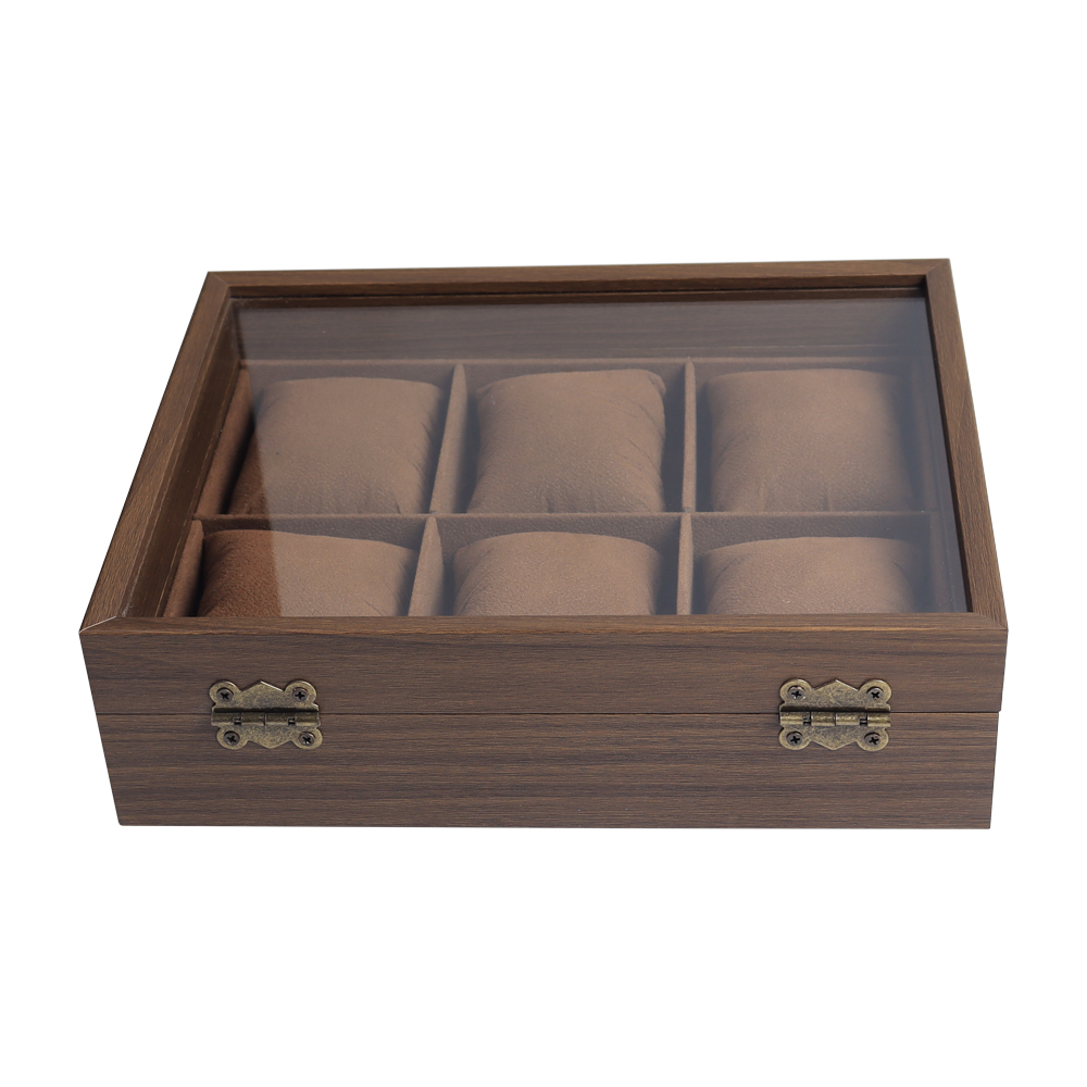 Customized 6 Slot Wood Watch Box With Glass Cover