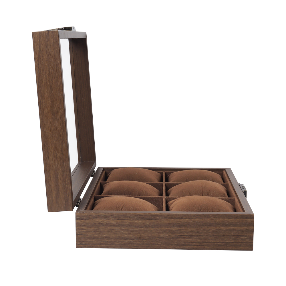 Customized 6 Slot Wood Watch Box With Glass Cover