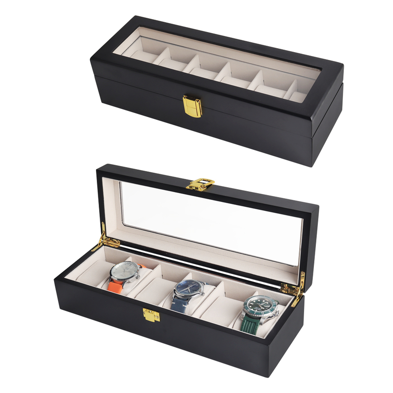 Hot Sell 6 Slot Wooden Watch Boxes With Glass Cover From Watch Box Packaging Manufacturer