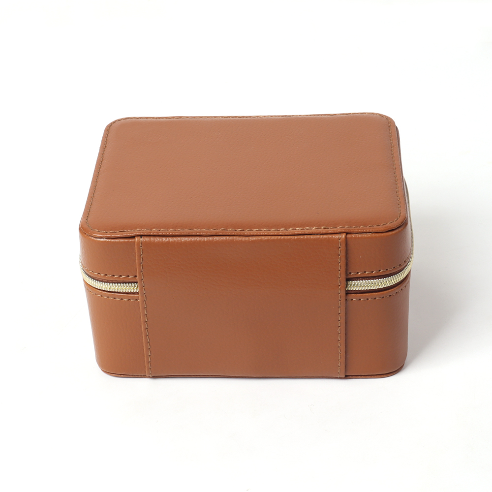 Wholesale Luxury Brown Round Top Grain Leather Watch Box