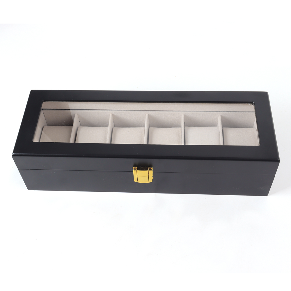 Hot Sell 6 Slot Wooden Watch Boxes With Glass Cover From Watch Box Packaging Manufacturer