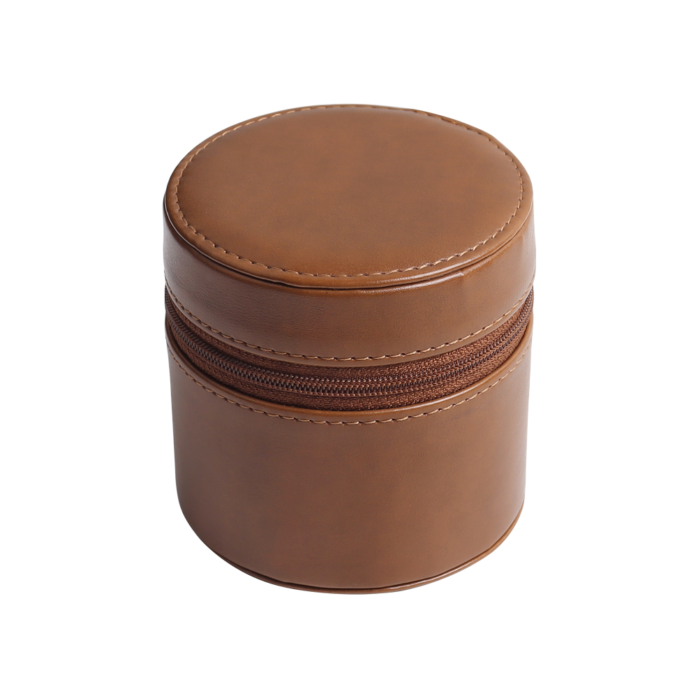 Wholesale Luxury Black and Brown Round Top Grain Leather Watch Box