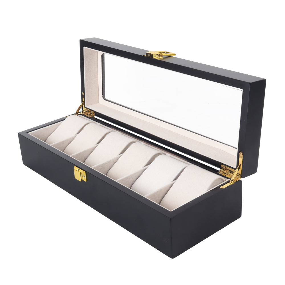 Hot Sell 6 Slot Wooden Watch Boxes With Glass Cover From Watch Box Packaging Manufacturer