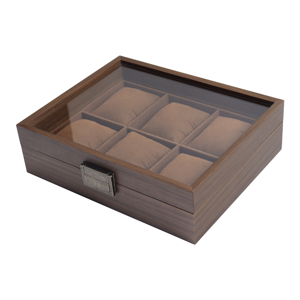 Customized 6 Slot Wood Watch Box With Glass Cover
