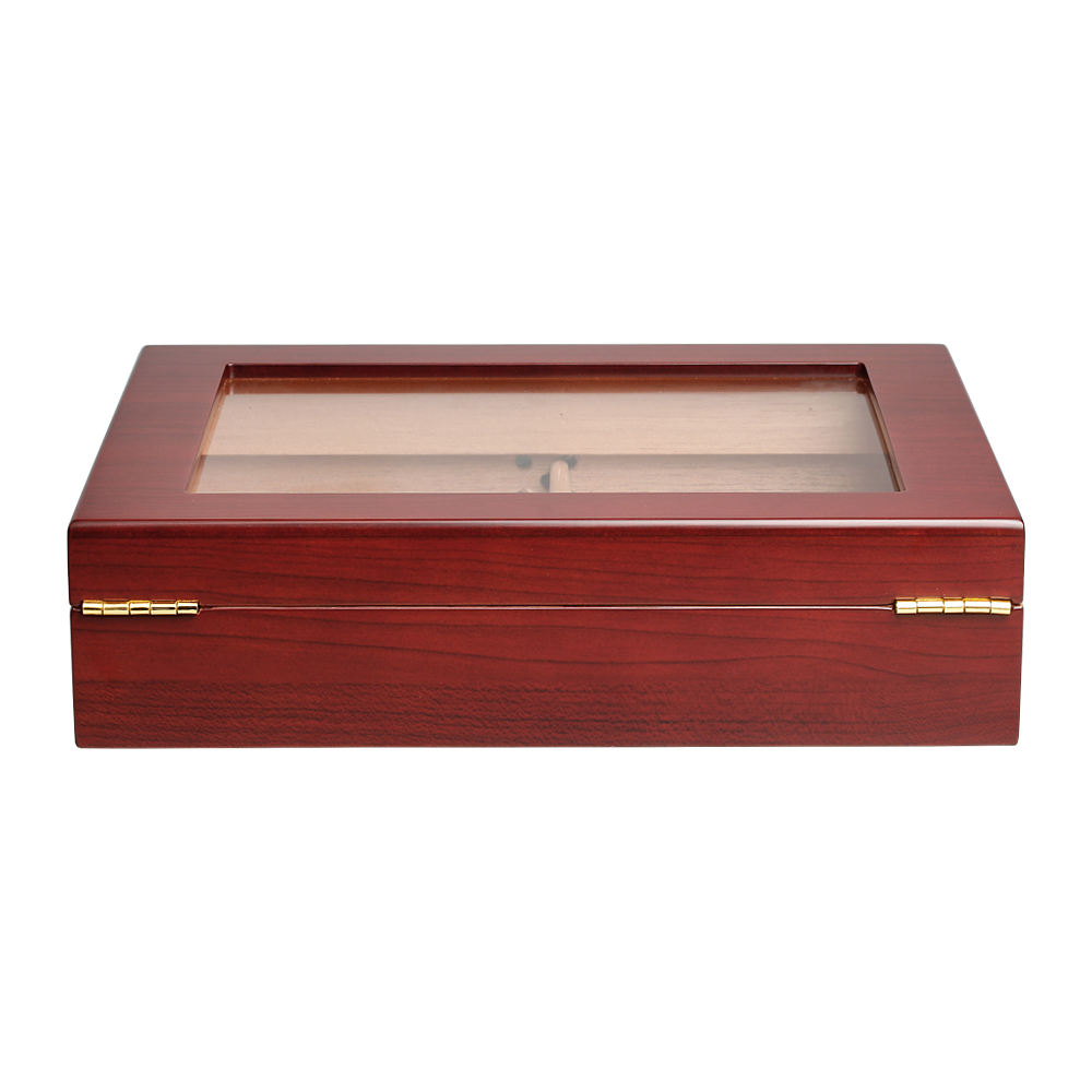 Red Natural Pine Wooden Cigar Boxes with Glass From OVEWOOD Factory
