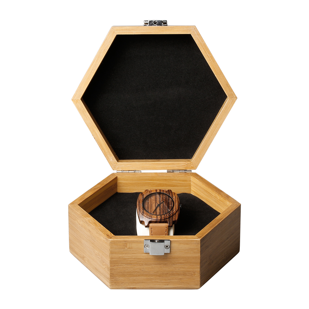 Custom Hexagon Natural Bamboo Watch Boxes with Engraved Logo From OVEWOOD