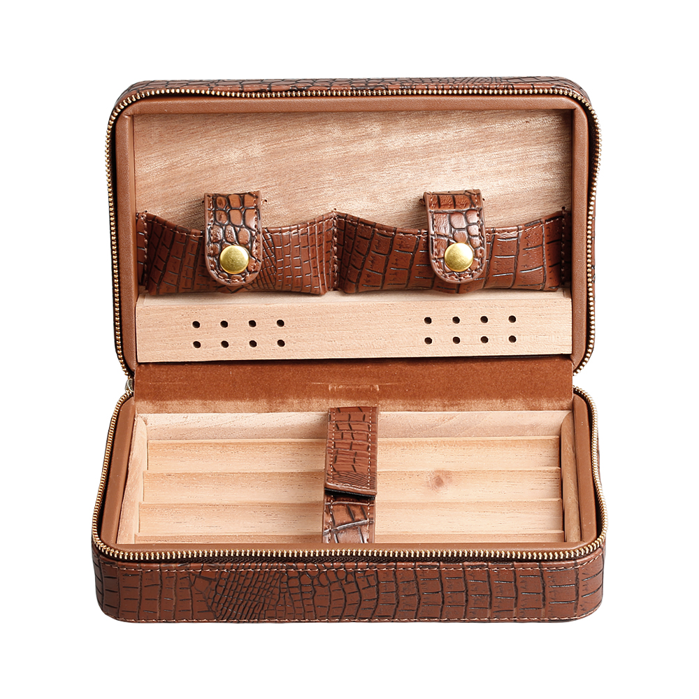 Antique Crocodile Leather And Natural Pine Wooden Cigar Boxes From OVEWOOD Factory