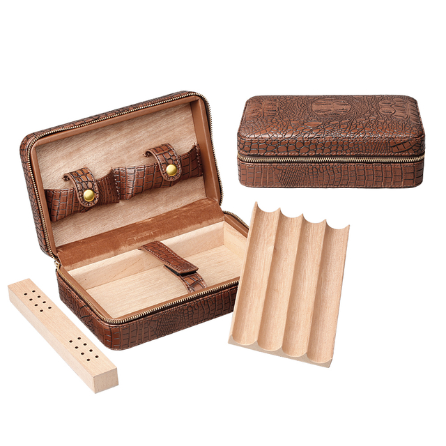 Antique Crocodile Leather And Natural Pine Wooden Cigar Boxes From OVEWOOD Factory