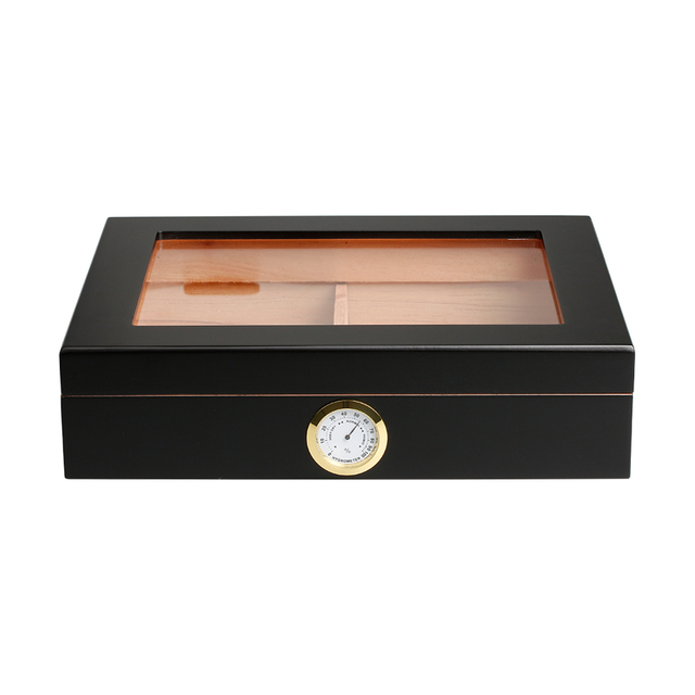Black Natural Pine Wooden Cigar Boxes with Glass From OVEWOOD Factory