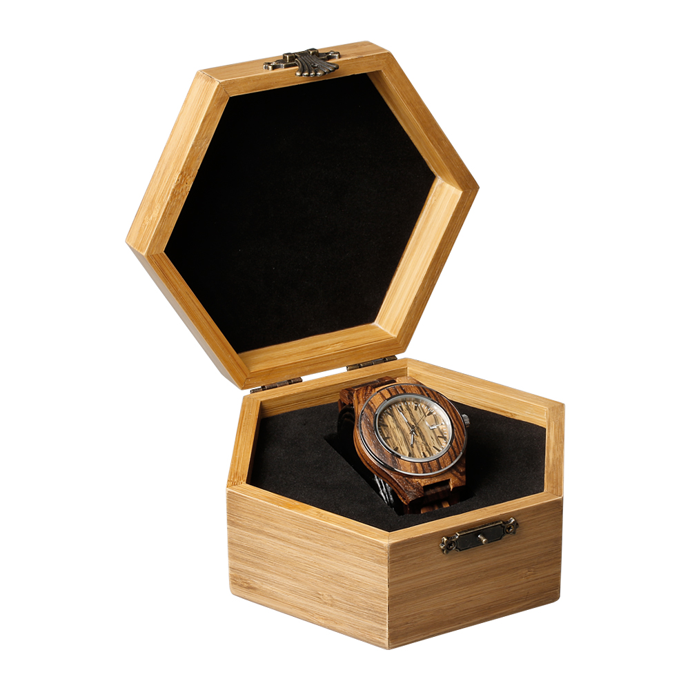 Wholesale Hexagon Natural Bamboo Watch Boxes Can Engraved Logo From OVEWOOD