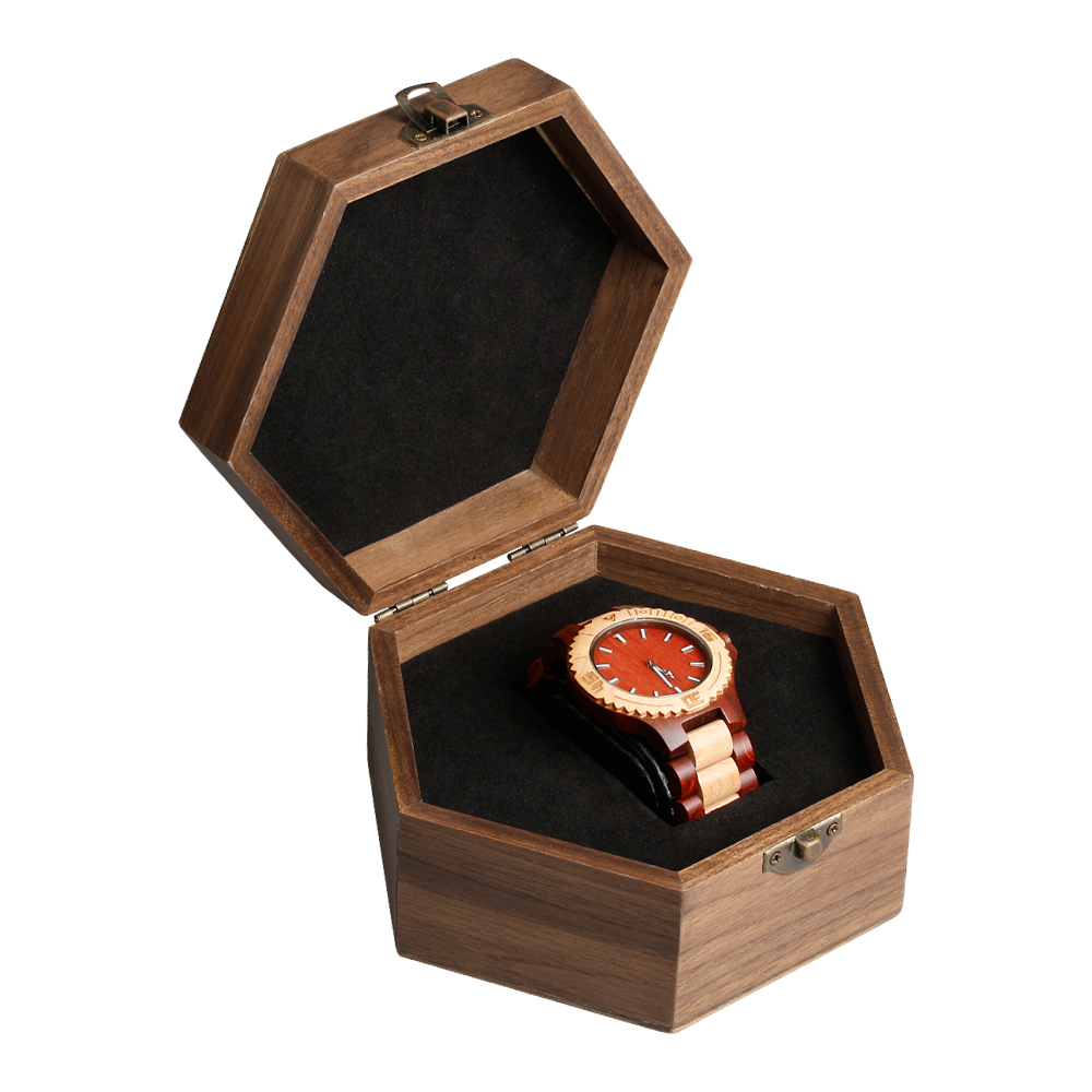 Custom Hexagon Natural Wooden Watch Boxes Can Engraved Logo From OVEWOOD