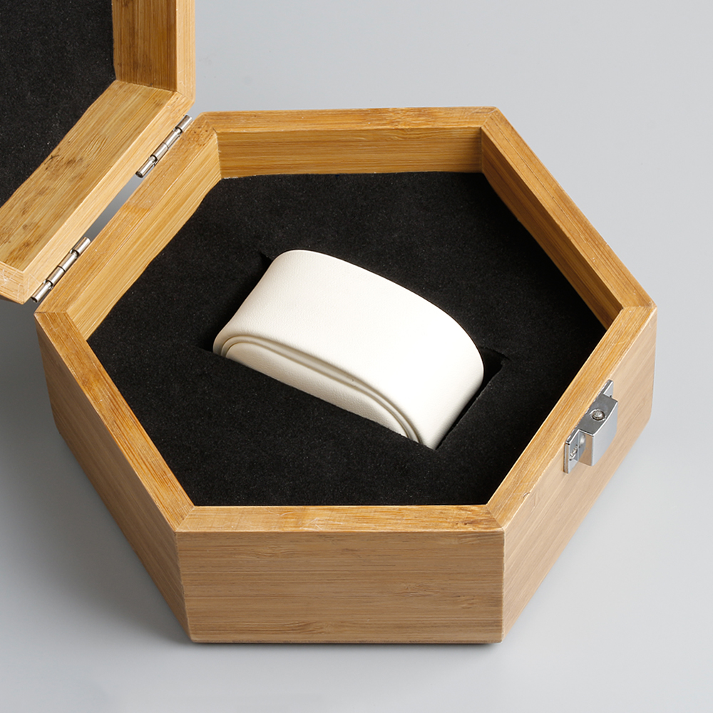 Custom Hexagon Natural Bamboo Watch Boxes with Engraved Logo From OVEWOOD