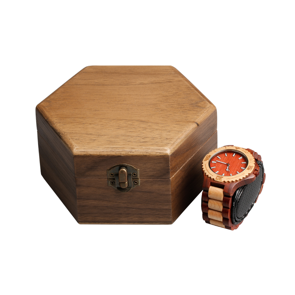 Custom Hexagon Natural Wooden Watch Boxes Can Engraved Logo From OVEWOOD