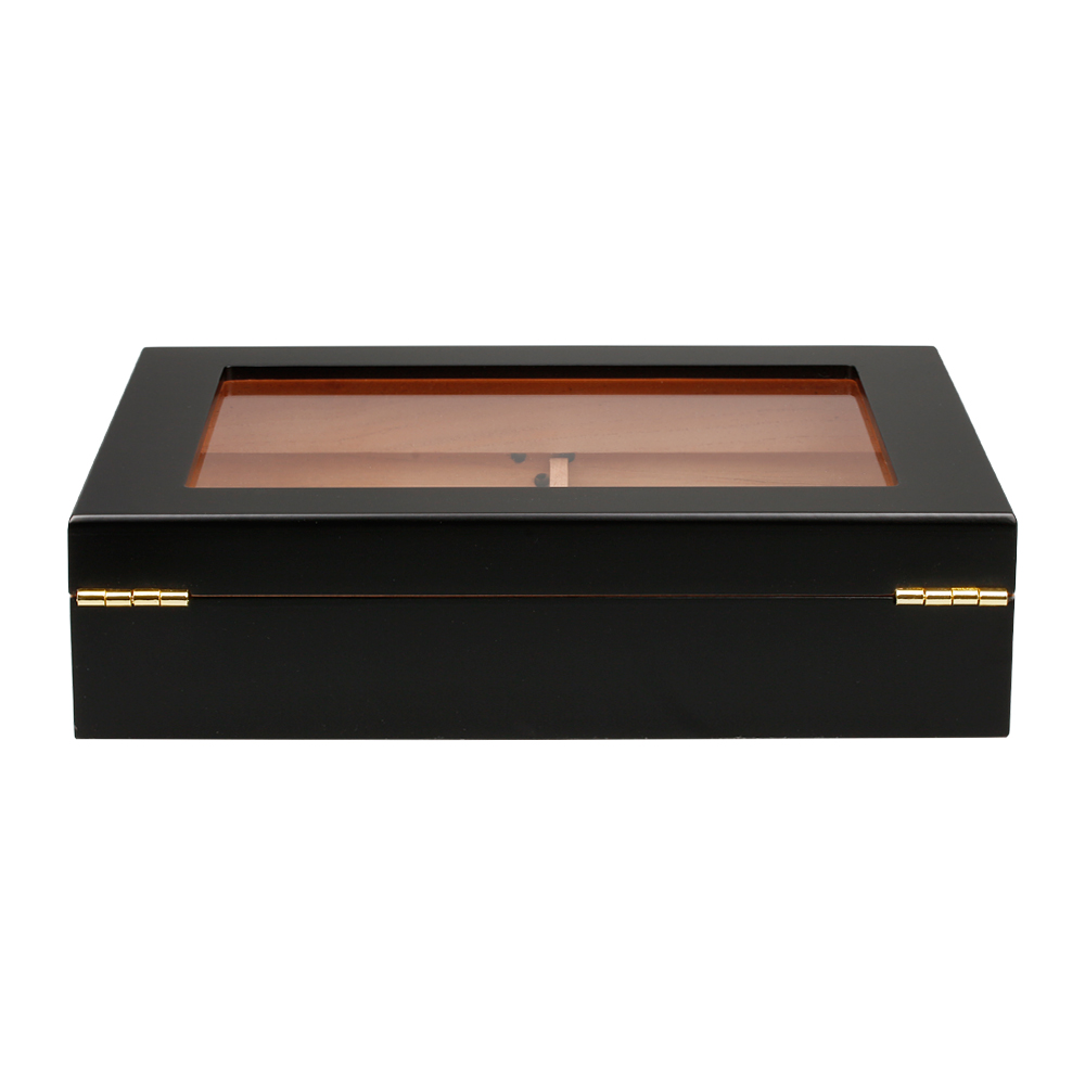 Black Natural Pine Wooden Cigar Boxes with Glass From OVEWOOD Factory