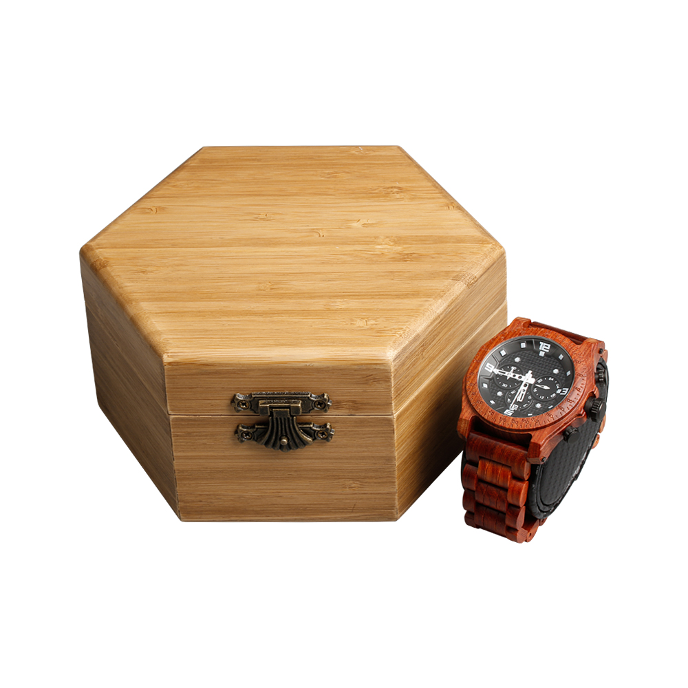 Wholesale Hexagon Natural Bamboo Watch Boxes Can Engraved Logo From OVEWOOD