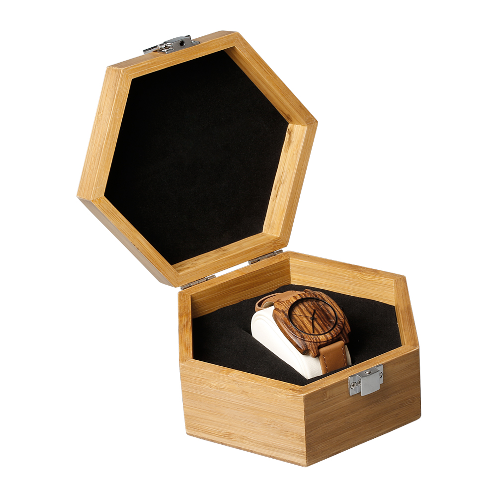 Custom Hexagon Natural Bamboo Watch Boxes with Engraved Logo From OVEWOOD