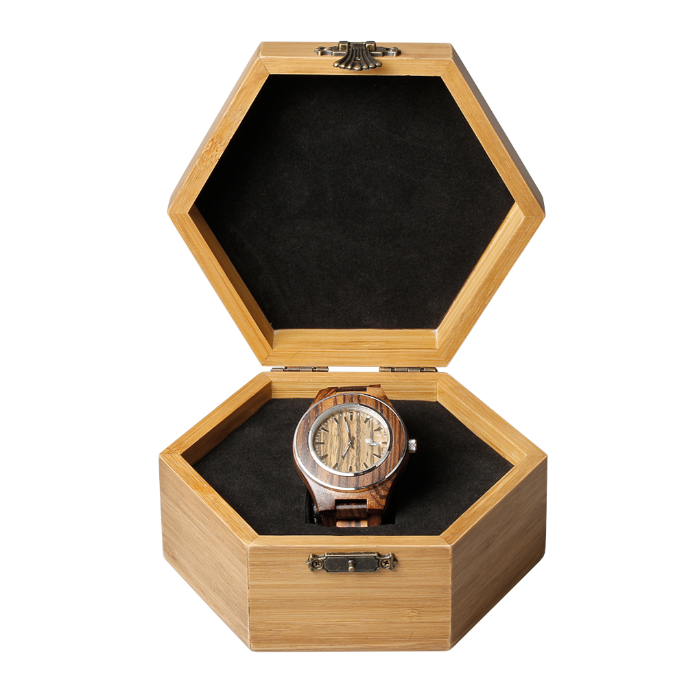Wholesale Hexagon Natural Bamboo Watch Boxes Can Engraved Logo From OVEWOOD