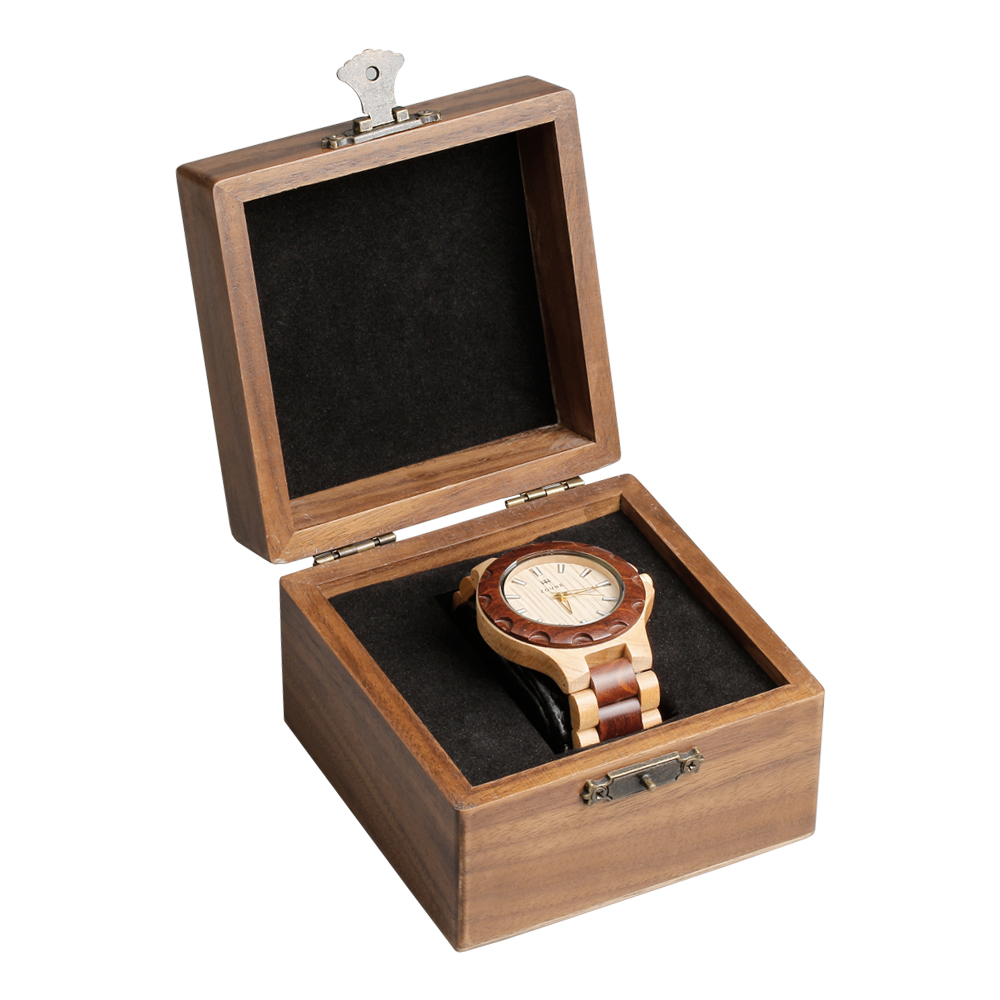 Custom Square Natural Walnut Wooden Watch Boxes Can Engraved Logo From OVEWOOD