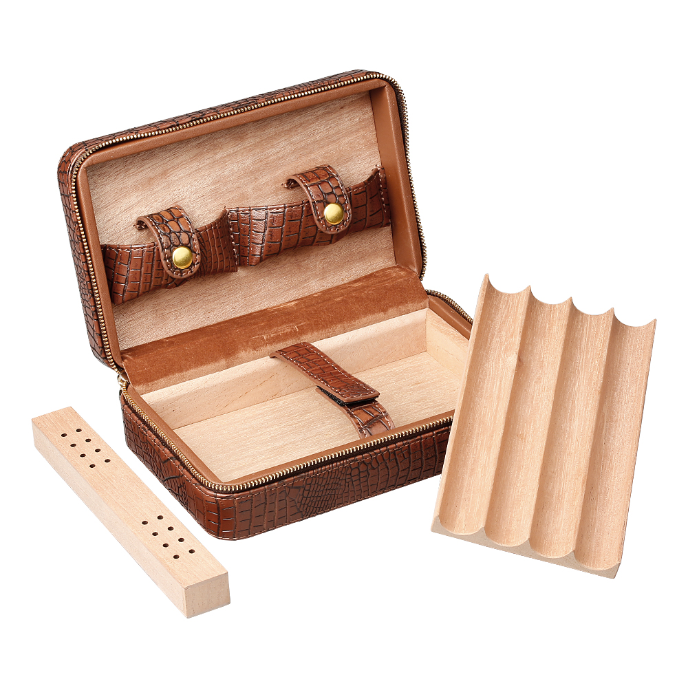 Antique Crocodile Leather And Natural Pine Wooden Cigar Boxes From OVEWOOD Factory
