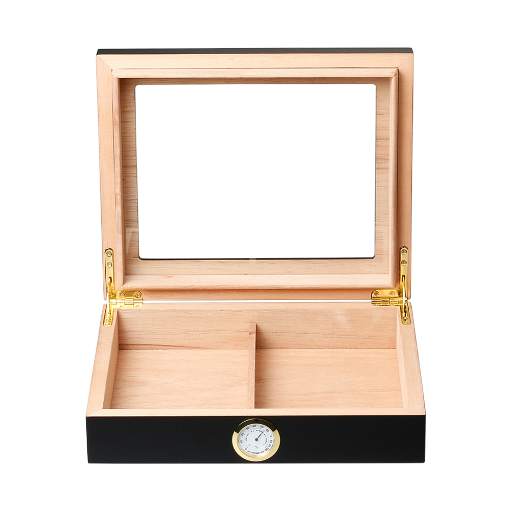 Black Natural Pine Wooden Cigar Boxes with Glass From OVEWOOD Factory